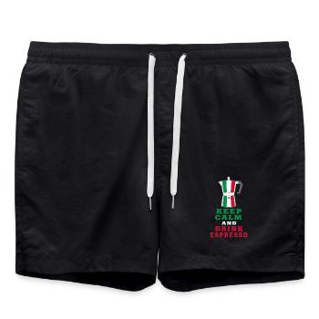 Keep Calm and Drink Espresso design / gift idea - Swim Trunks - black - Front - AI Model Male 185 light (185cm)