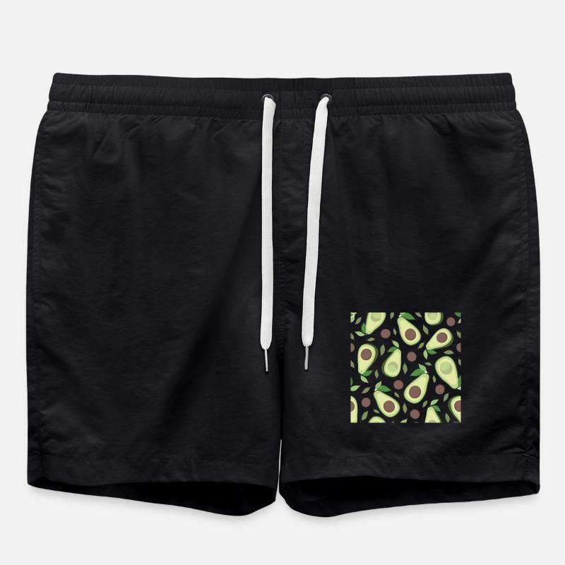 Aubergine und Avocado Muster - Badeshorts - Schwarz