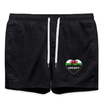 Cardiff Wales Skyline Silhouette Walisische Flagge Reisen - Badeshorts - Schwarz - Vorne - AI Model Male 185 light (185cm)