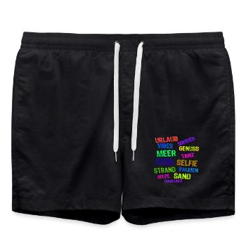 Urlaub Ferien Strand Auszeit Entspannen Palmen - Badeshorts - Schwarz - Vorne - AI Model Male 185 light (185cm)