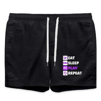 Essen Schlafen Wiederholen Gamer Controller Zocker - Badeshorts - Schwarz - Vorne - AI Model Male 185 light (185cm)