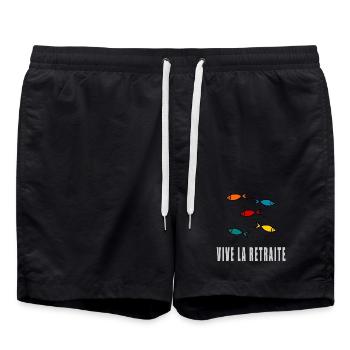 retirement. GOOD RETIREMENT. HAPPY RETIREMENT - Swim Trunks - black - Front - AI Model Male 185 light (185cm)