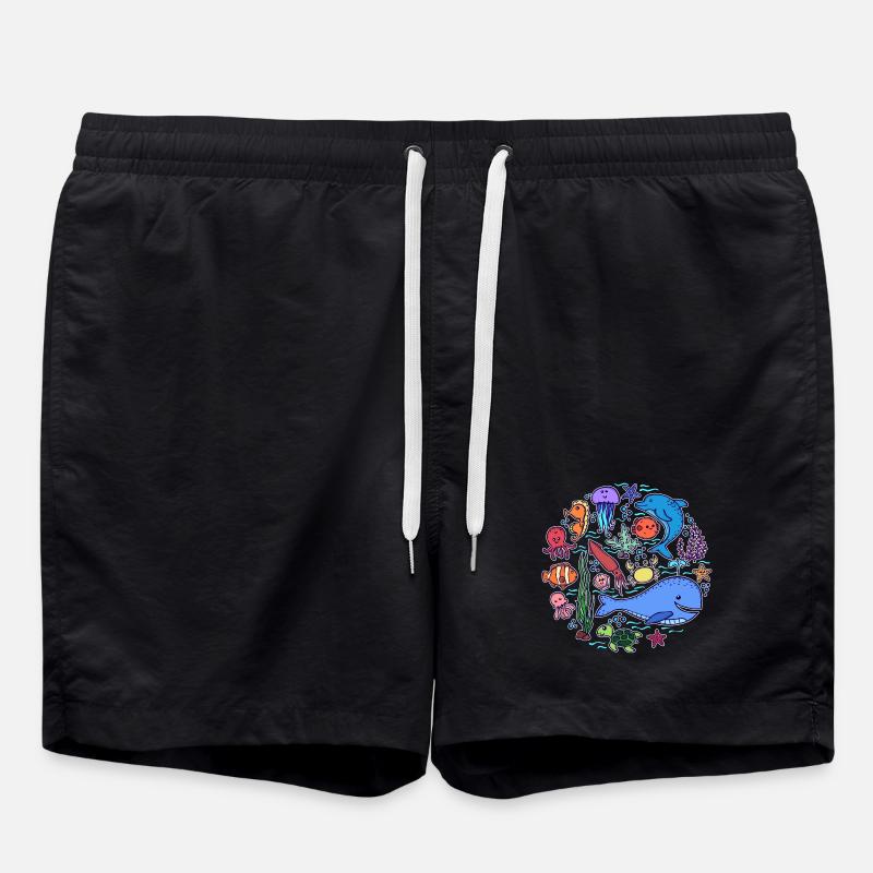 Fisch Blauwal Tier Lebewesen Tierwelt - Badeshorts - Schwarz