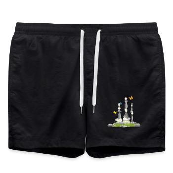 drei Steintürme auf einer Wiese mit Insekten - Badeshorts - Schwarz - Vorne - AI Model Male 185 light (185cm)