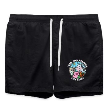 Schwein Kuh Vegan Statement Tierlieb - Badeshorts - Schwarz - Vorne - AI Model Male 185 light (185cm)