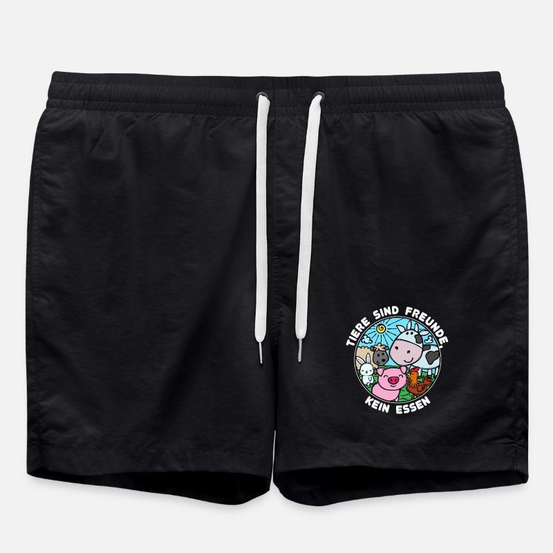 Schwein Kuh Vegan Statement Tierlieb - Badeshorts - Schwarz