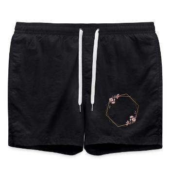 Geometric elegance with pink flowers - Swim Trunks - black - Front - AI Model Male 185 light (185cm)