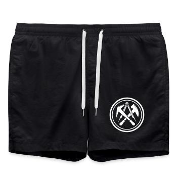 Traditionelles Rundes Dachdecker Zunftwappen - Badeshorts - Schwarz - Vorne - AI Model Male 185 light (185cm)
