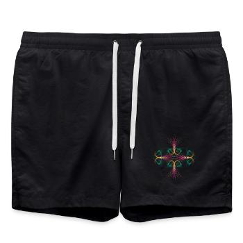 very delicate dynamically flowing cross ornament - Swim Trunks - black - Front - AI Model Male 185 light (185cm)