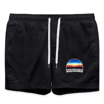 Madrid Spanien Skyline Vintage Sonnenuntergang Reise Souveni - Badeshorts - Schwarz - Vorne - AI Model Male 185 light (185cm)