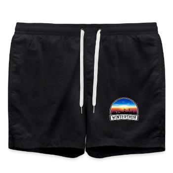 Winterthur Schweiz Skyline Vintage Sonnenuntergang Trav - Badeshorts - Schwarz - Vorne - AI Model Male 185 light (185cm)
