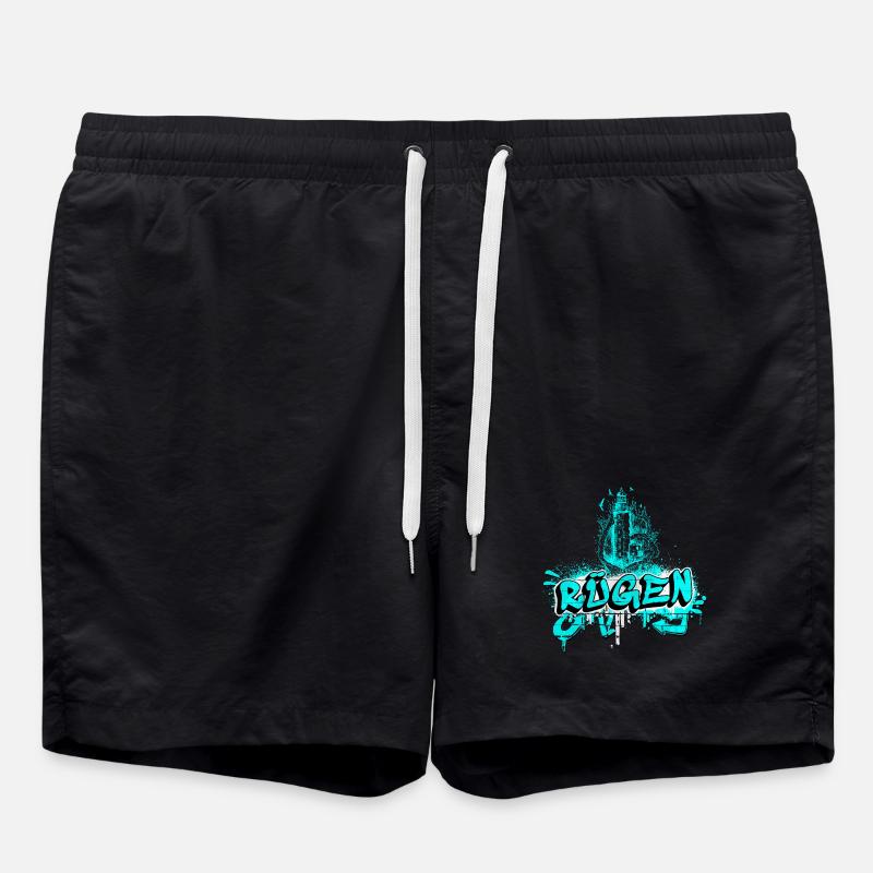 Rügen Graffiti Leuchtturm Design - Badeshorts - Schwarz