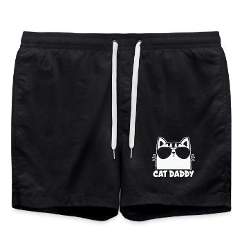 Mens Vintage Cat Daddy Cat Dad Fathers - Swim Trunks - black - Front - AI Model Male 185 light (185cm)