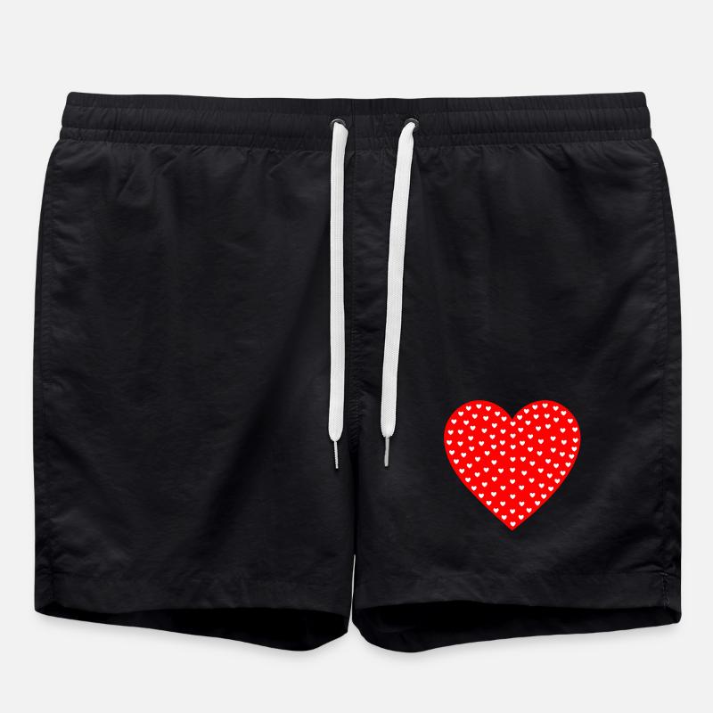Heart Flood Small Hearts Pattern - Swim Trunks - black