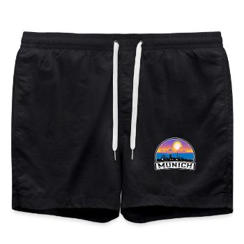 München Deutschland Skyline Vintage Sunset Travel Souve - Badeshorts - Schwarz - Vorne - AI Model Male 185 light (185cm)