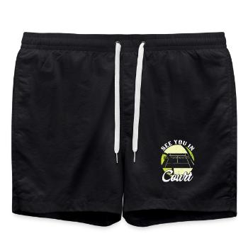 Conception de tennis drôle Rendez-vous au tribunal - Short de bain - noir - Devant - AI Model Male 185 light (185cm)