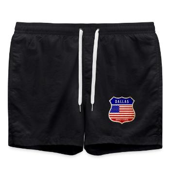 Dallas USA United States Coat of Arms Flags - Swim Trunks - black - Front - AI Model Male 185 light (185cm)
