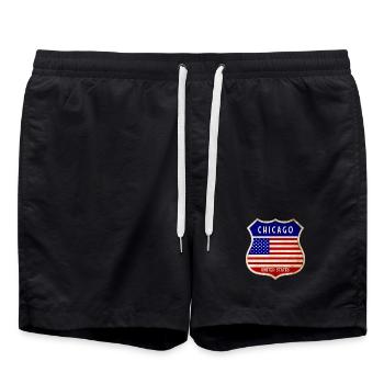 Chicago USA United States Coat of Arms Flags - Swim Trunks - black - Front - AI Model Male 185 light (185cm)