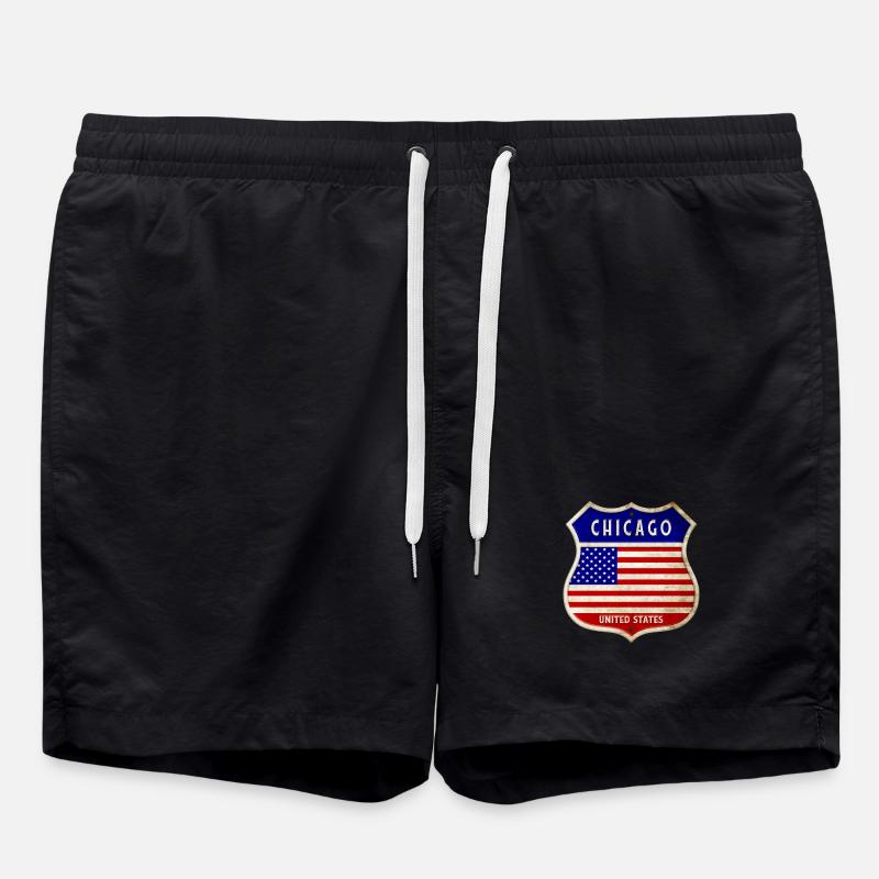 Chicago USA États-Unis Armoiries Drapeaux - Short de bain - noir