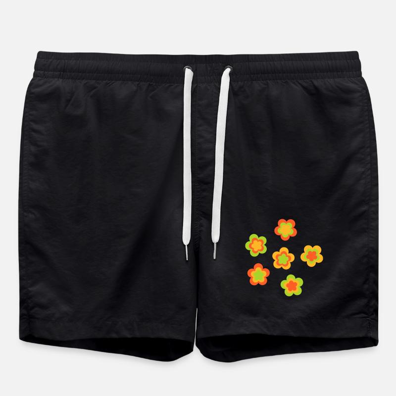 70s Flower Pattern - Swim Trunks - black