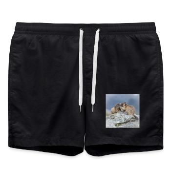 Murmeltier mit Jungtier 3 - Familie und Natur - Badeshorts - Schwarz - Vorne - AI Model Male 185 light (185cm)