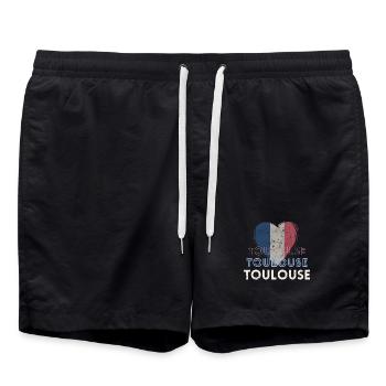 Badge retro, Toulouse France est ma ville natale - Short de bain - noir - Devant - AI Model Male 185 light (185cm)