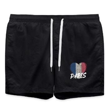 Badge retro, Paris France est ma ville natale - Short de bain - noir - Devant - AI Model Male 185 light (185cm)