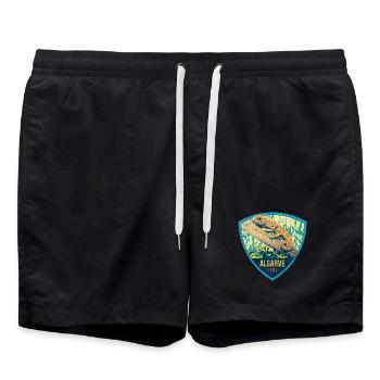 Algarve Portugal, beach summer sun retro chameleon - Swim Trunks - black - Front - AI Model Male 185 light (185cm)