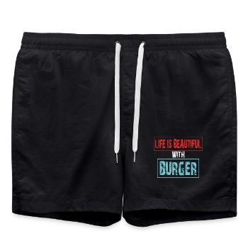 Joie de vivre avec un burger qui dit - Short de bain - noir - Devant - AI Model Male 185 light (185cm)
