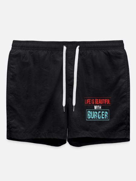 Lebensfreude mit Burger Spruch - Badeshorts - Schwarz