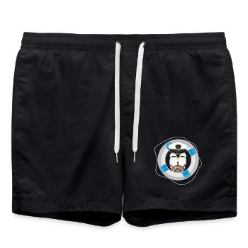 niedlicher Pinguin als Kapitän im Marine Look - Badeshorts - Schwarz - Vorne - AI Model Male 185 light (185cm)