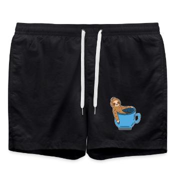 Funny sloth Caffeine Coffee Drinking coffee cup - Swim Trunks - black - Front - AI Model Male 185 light (185cm)