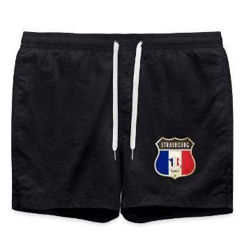 Strasbourg France Coat of Arms Flags Design - Swim Trunks - black - Front - AI Model Male 185 light (185cm)