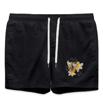 Musiker outfits frauen, Lilien harfenmotiv - Badeshorts - Schwarz - Vorne - AI Model Male 185 light (185cm)