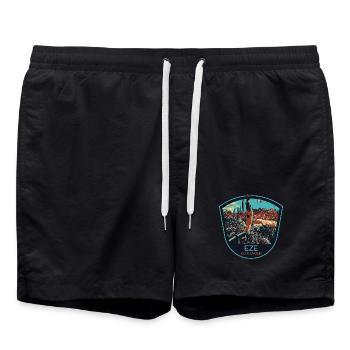 Original illustration village of Èze, Côte d'Azur - Swim Trunks - black - Front - AI Model Male 185 light (185cm)