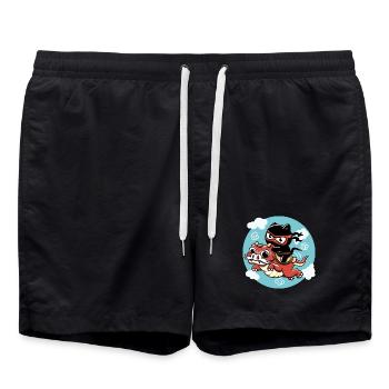 Kawaii Ninja cat riding a red dragon - Swim Trunks - black - Front - AI Model Male 185 light (185cm)