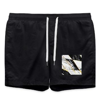 Marmor Schwarz Weiß Gold Mosaik Geometrisch - Badeshorts - Schwarz - Vorne - AI Model Male 185 light (185cm)