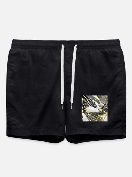 Marble Black Gold Geometric texture - Swim Trunks - black