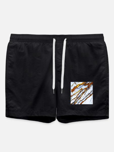 white marble meets gold - Swim Trunks - black