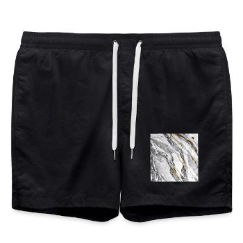 Marmor Naturstein Weiß Gold Textur - Badeshorts - Schwarz - Vorne - AI Model Male 185 light (185cm)