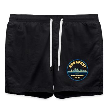 Budapest Skyline Emblem Heart of Europe - Badeshorts - Schwarz - Vorne - AI Model Male 185 light (185cm)