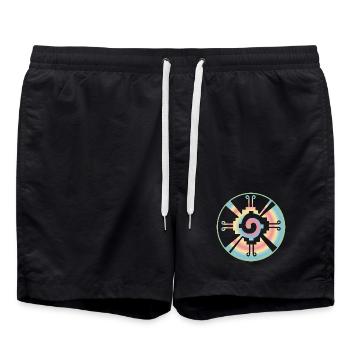Galactic Butterfly Hunab Ku - aztec symbol - Swim Trunks - black - Front - AI Model Male 185 light (185cm)