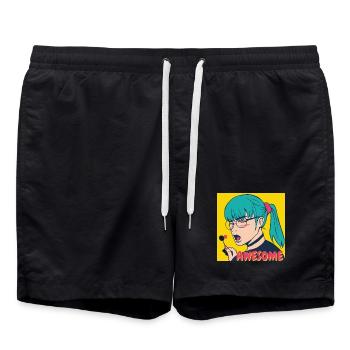 Héroïne pop art aux cheveux turquoise - Short de bain - noir - Devant - AI Model Male 185 light (185cm)