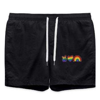 Sexuality Lgbt Heart Love Rainbow Bisexual - Swim Trunks - black - Front - AI Model Male 185 light (185cm)