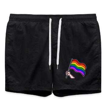 Lesbiennes Bisexuelles LGBT Défilé du drapeau arc-en-ciel - Short de bain - noir - Devant - AI Model Male 185 light (185cm)