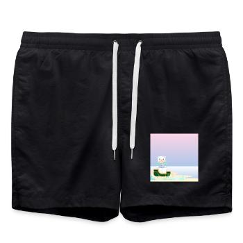 Winter Background - Polar Bear by the Sea - SLEDGES - Swim Trunks - black - Front - AI Model Male 185 light (185cm)