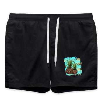 tolle früchte grafik, Ananas Motiv, beliebte Küche - Badeshorts - Schwarz - Vorne - AI Model Male 185 light (185cm)