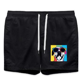 Vibrant Sunglass Pup Pop Art - Swim Trunks - black - Front - AI Model Male 185 light (185cm)