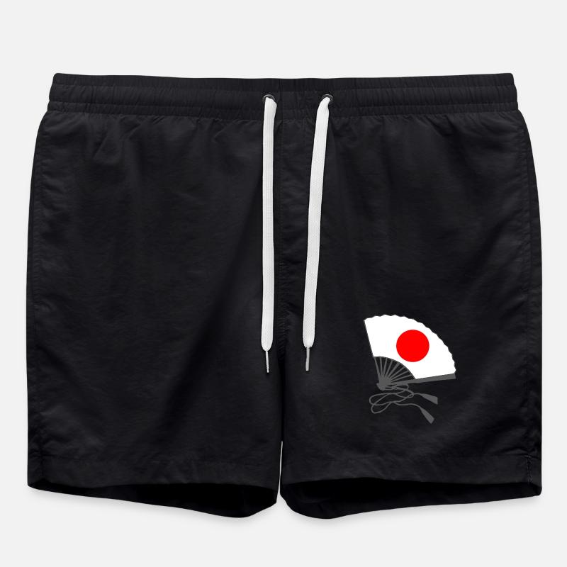 japanflaggen muster, japanischer fächer - Badeshorts - Schwarz