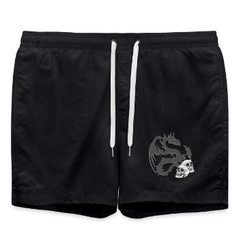 Schädelmuster, asiatische Drachensilhouette - Badeshorts - Schwarz - Vorne - AI Model Male 185 light (185cm)